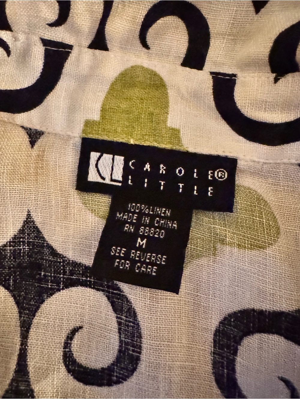 Vintage Carole Little 100% Linen Geometric Print Button Up Top - Picture 8 of 8